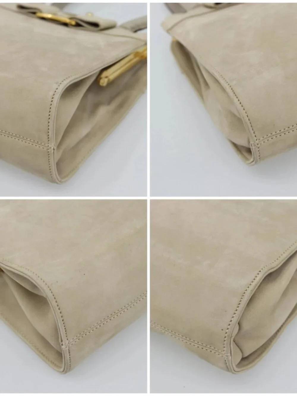Salvatore Ferragamo Vala Hand Bag Suede Beige Gold Auth ka4791